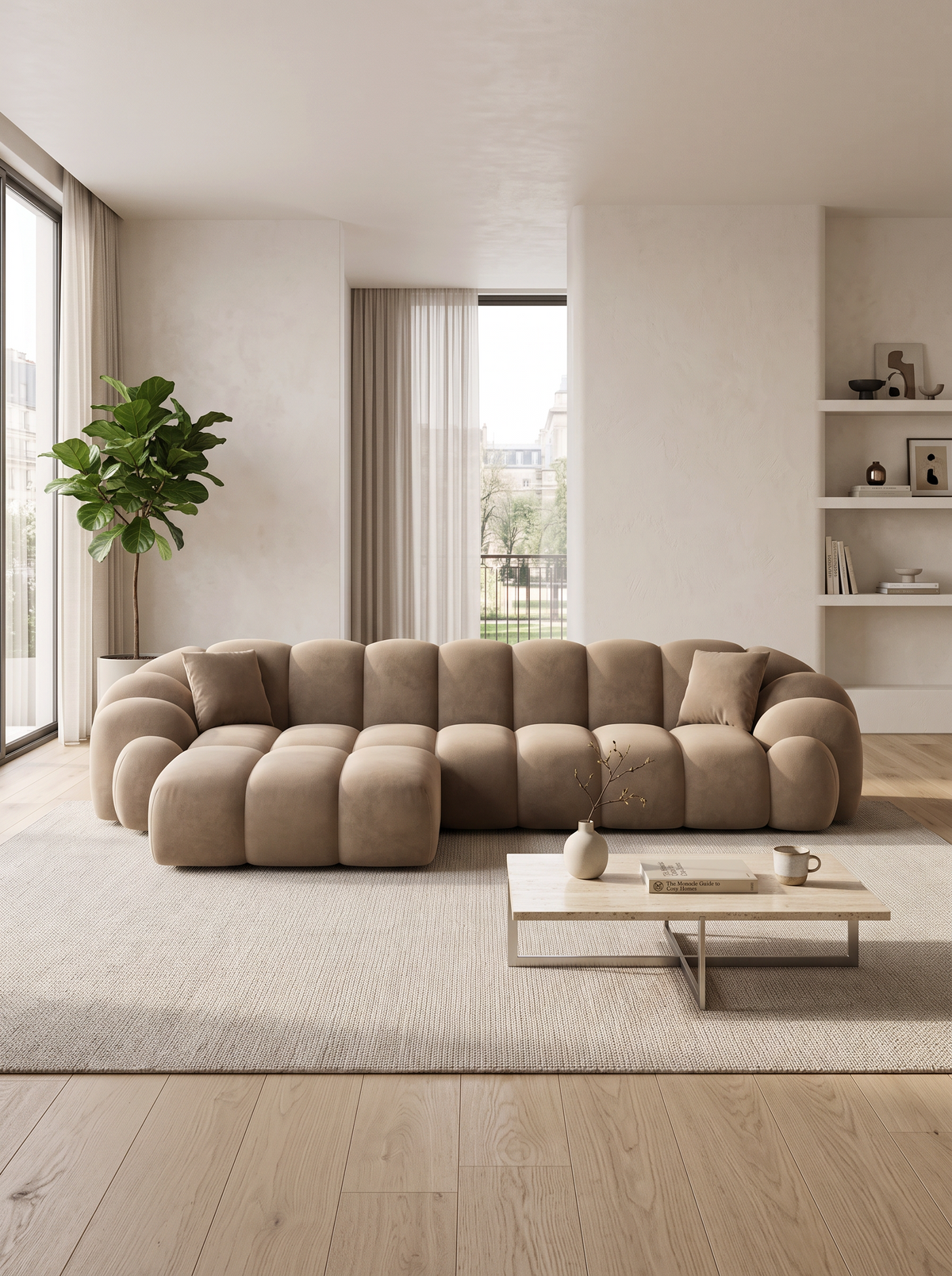 
4-seater designer corner sofa “Solea” with velvet upholstery - Velvet cover Brown / Left corner section