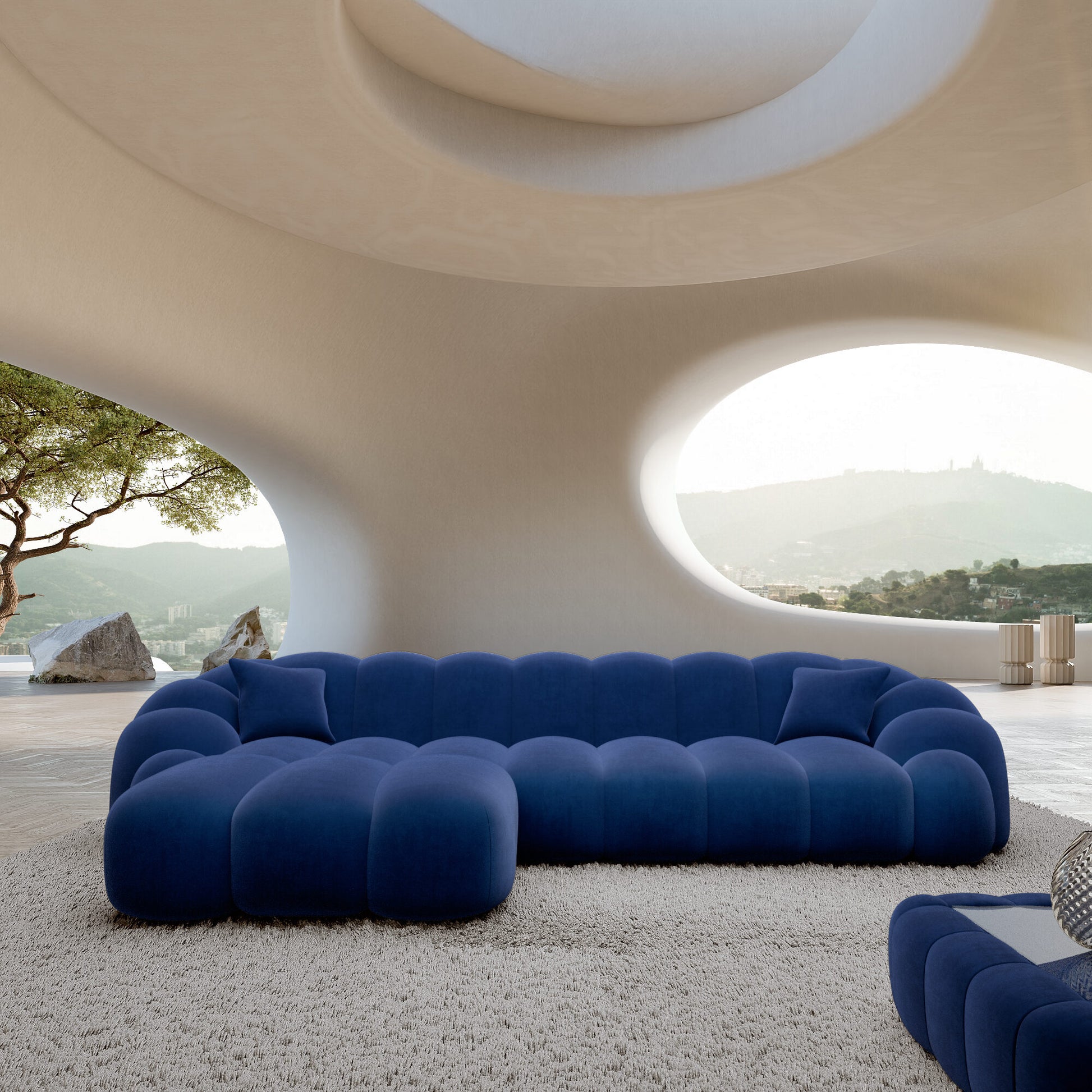 
4-Sitzer Design Ecksofa „Solea“ mit Samtbezug - Samtbezug Königsblau / Eckteil links