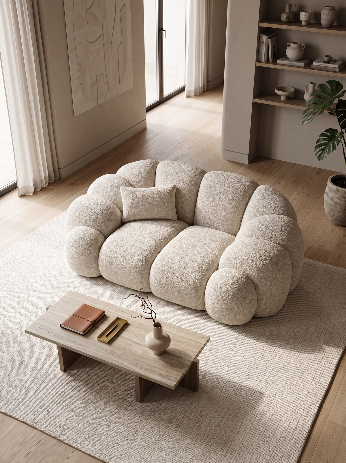 
Designer lounge chair “Solea” with bouclé upholstery - Bouclé Toffee