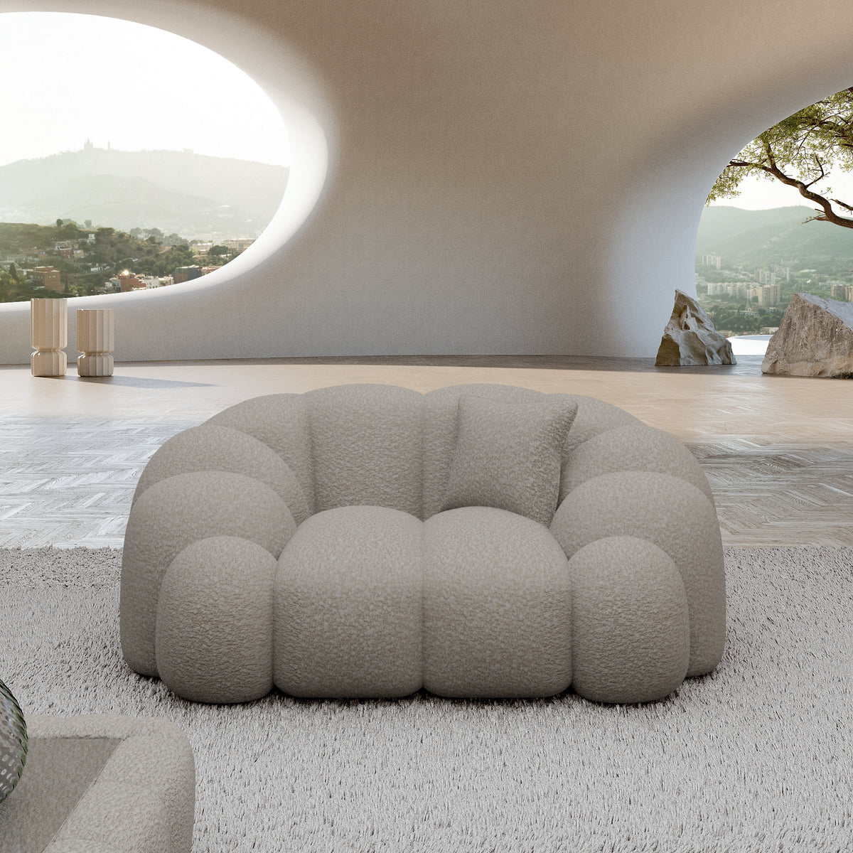 
Designer lounge chair “Solea” with bouclé upholstery - Bouclé Toffee
