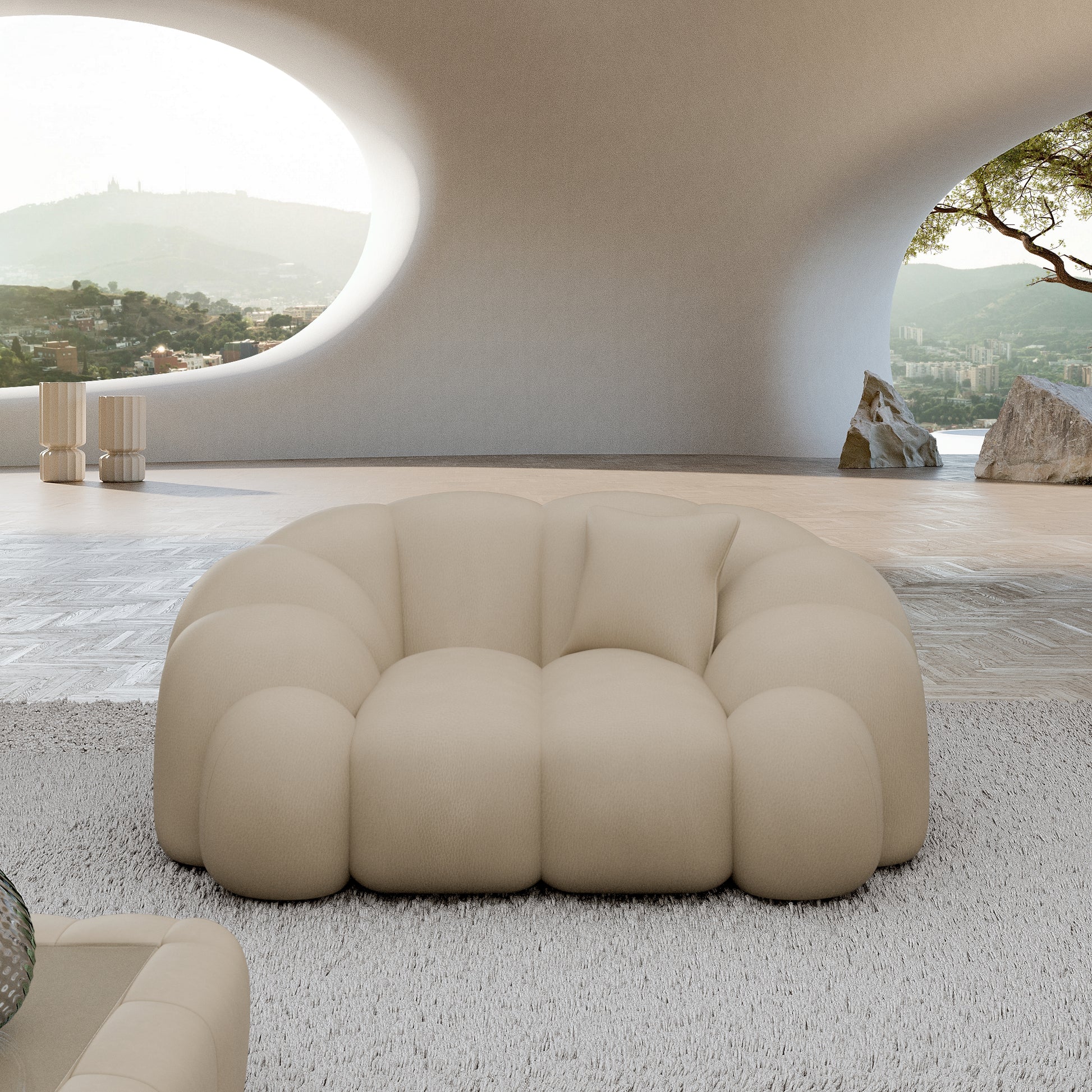 
Design Echtleder Loungesessel „Solea“ - Echtleder Beige
