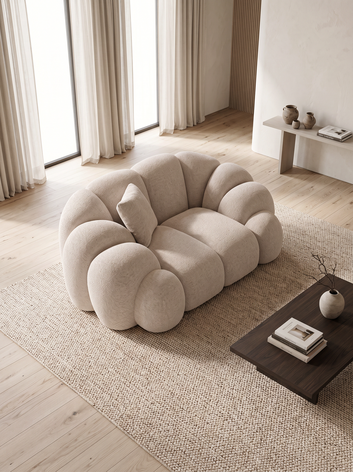 
Designer lounge chair “Solea” with textured fabric upholstery - Textured fabric Beige