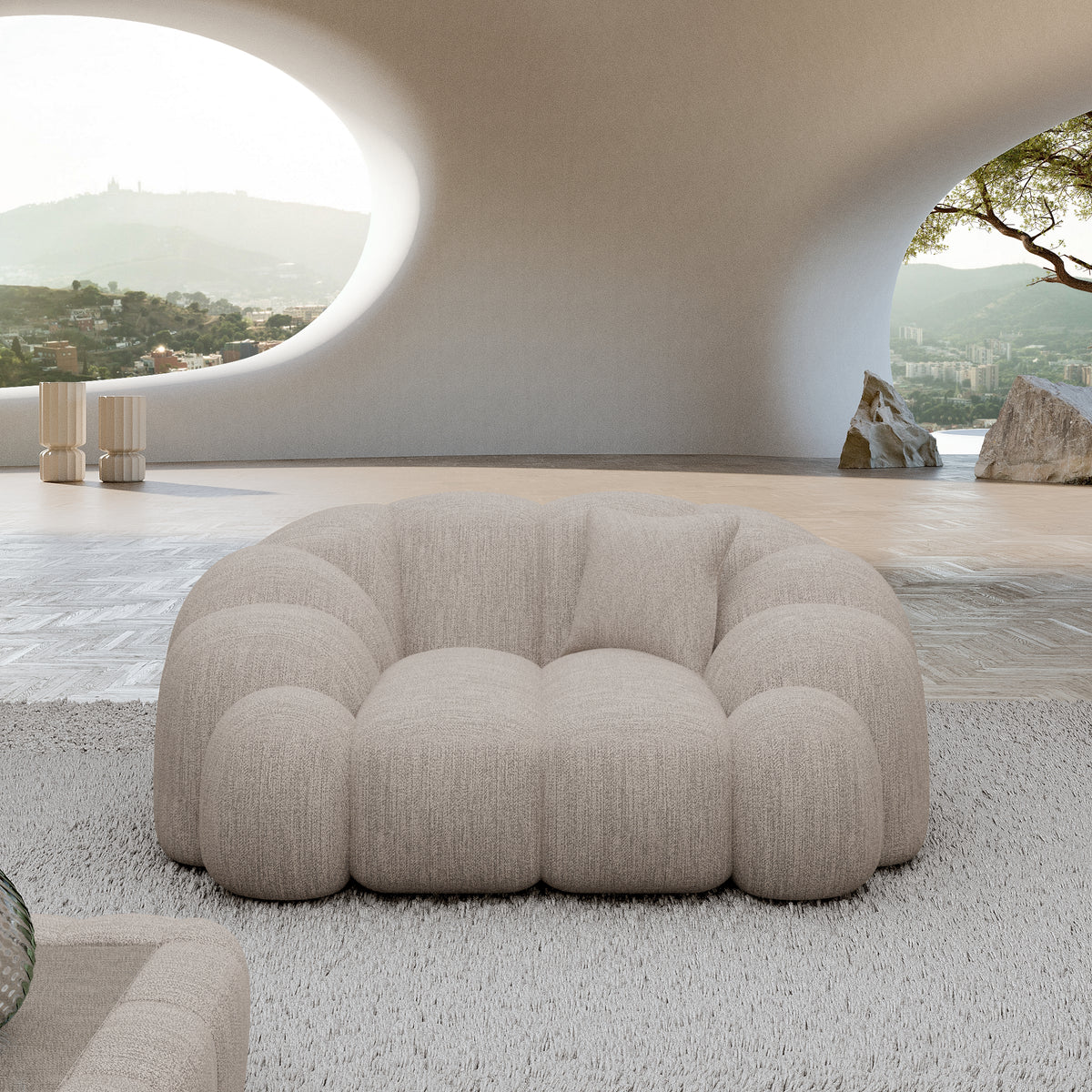 
Designer lounge chair “Solea” with textured fabric upholstery - Textured fabric Beige