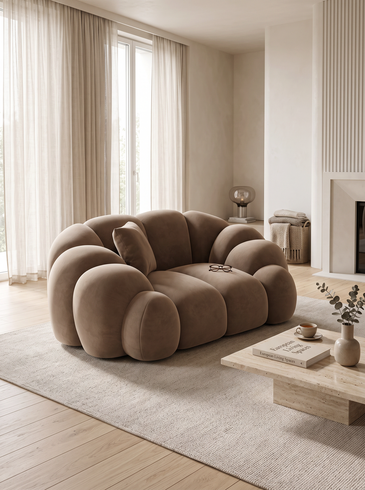 
Fauteuil lounge design « Solea » avec revêtement en velours - Revêtement en velours marron