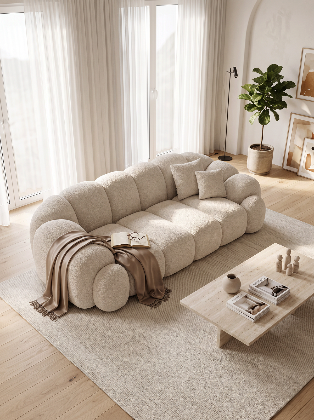 
2-seater designer sofa “Solea” with bouclé upholstery - Bouclé Toffee