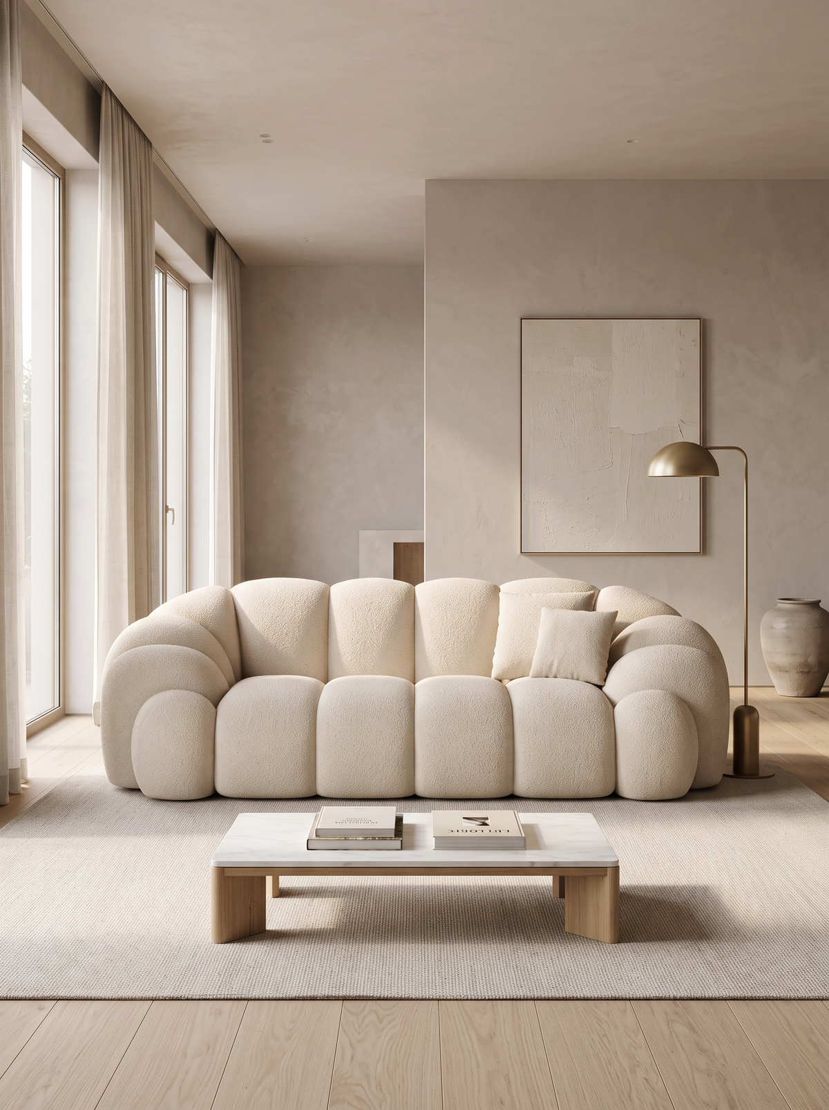 
2-seater designer genuine leather sofa “Solea” - Genuine leather Beige