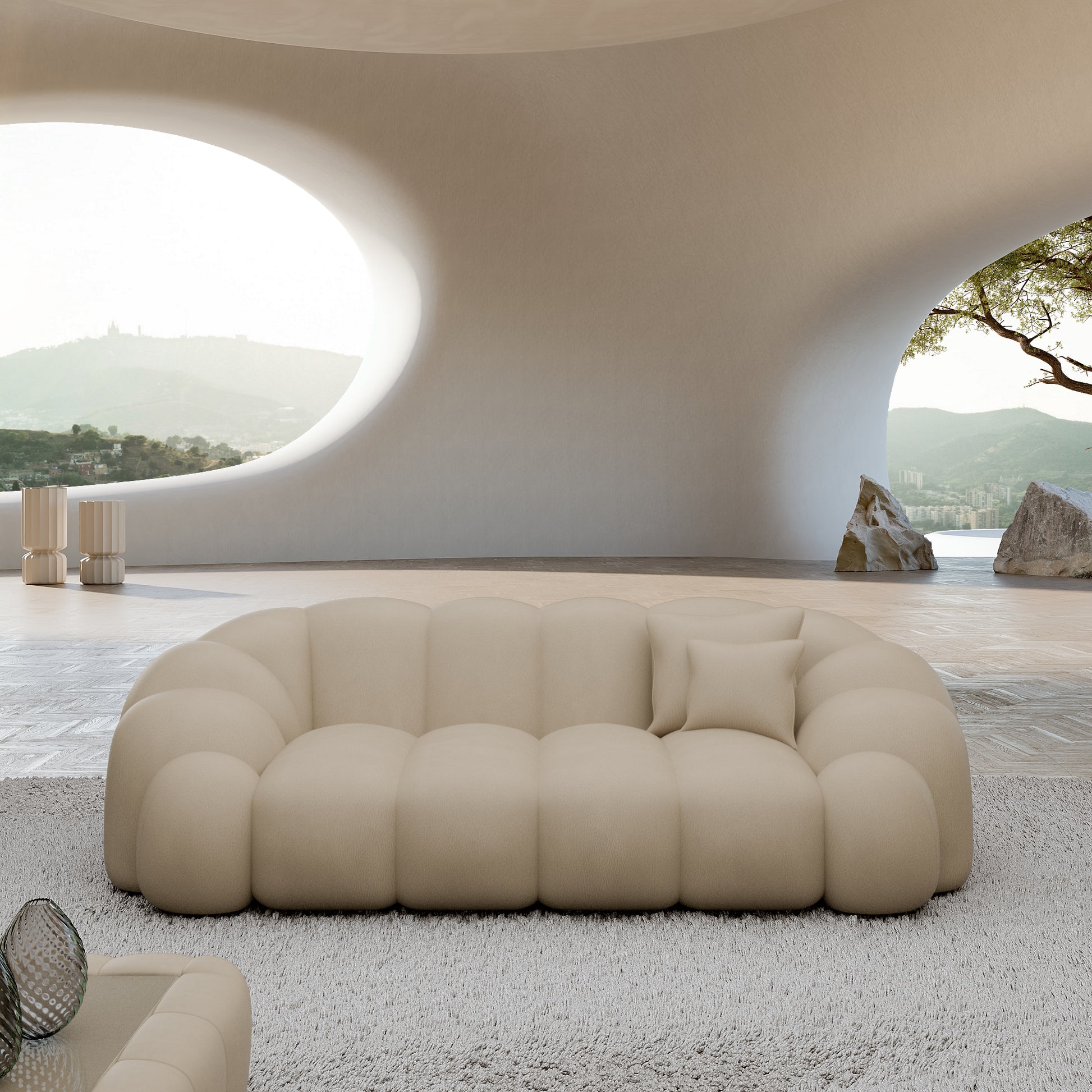 
2-Sitzer Design Echtleder Sofa „Solea“ - Echtleder Beige
