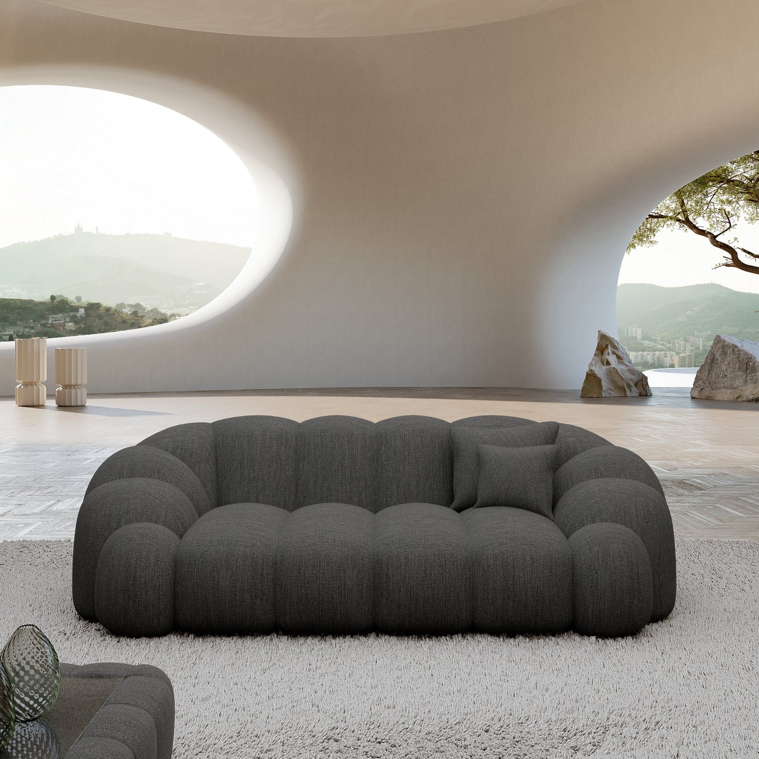 
Canapé design 2 places « Solea » avec revêtement en tissu structuré - Tissu texturé Anthrazit