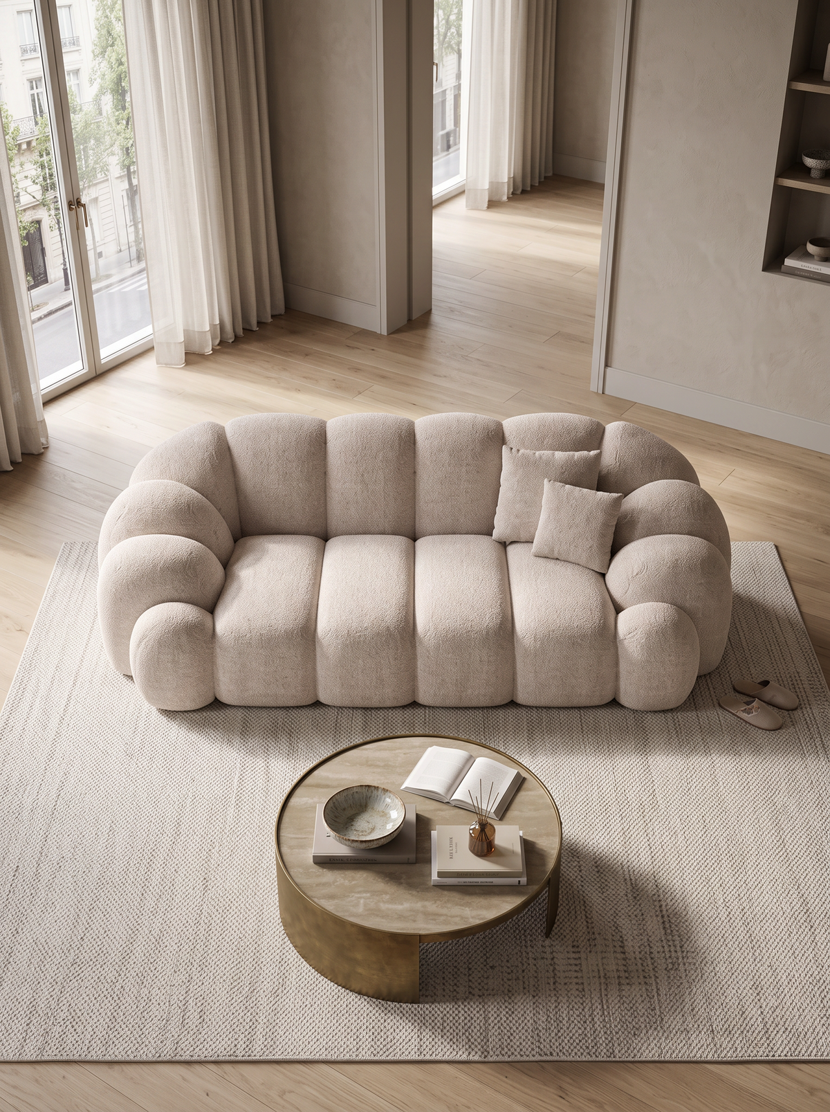
2-seater designer sofa “Solea” with textured fabric upholstery - Textured fabric Beige