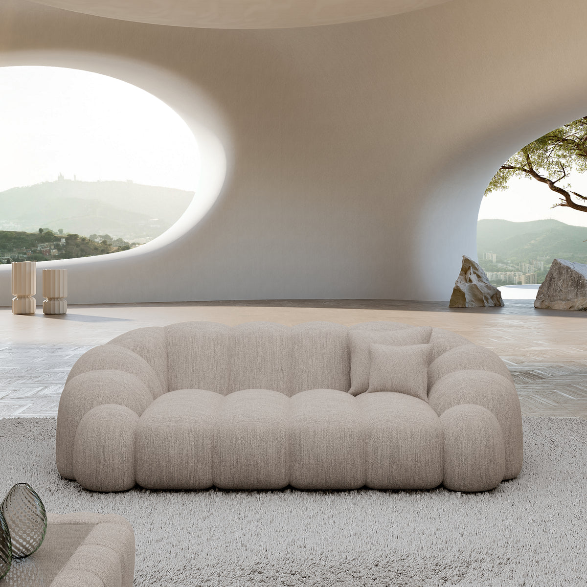 
2-seater designer sofa “Solea” with textured fabric upholstery - Textured fabric Beige
