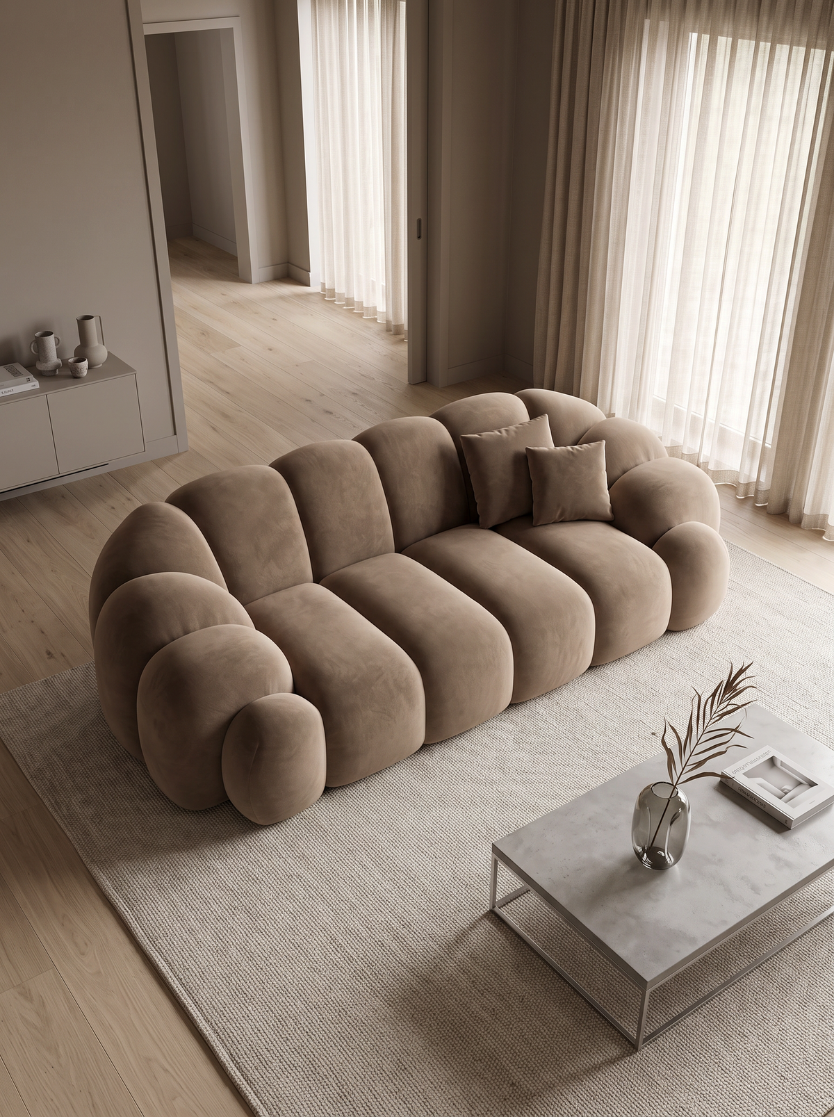 
2-seater designer sofa “Solea” with velvet upholstery - Velvet cover Brown