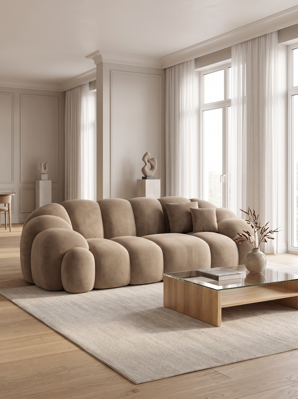 
2-seater designer sofa “Solea” with velvet upholstery - Velvet cover Brown