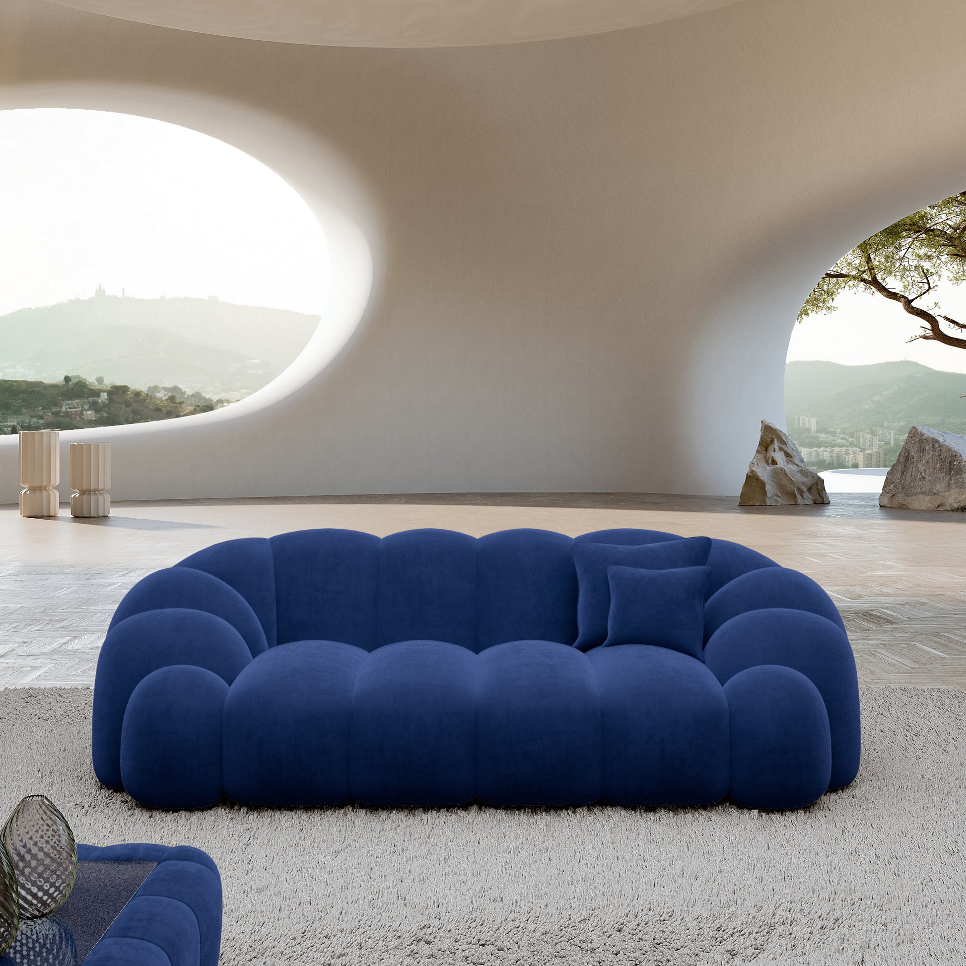 
2-Sitzer Design Sofa „Solea“ mit Samtbezug - Samtbezug Königsblau