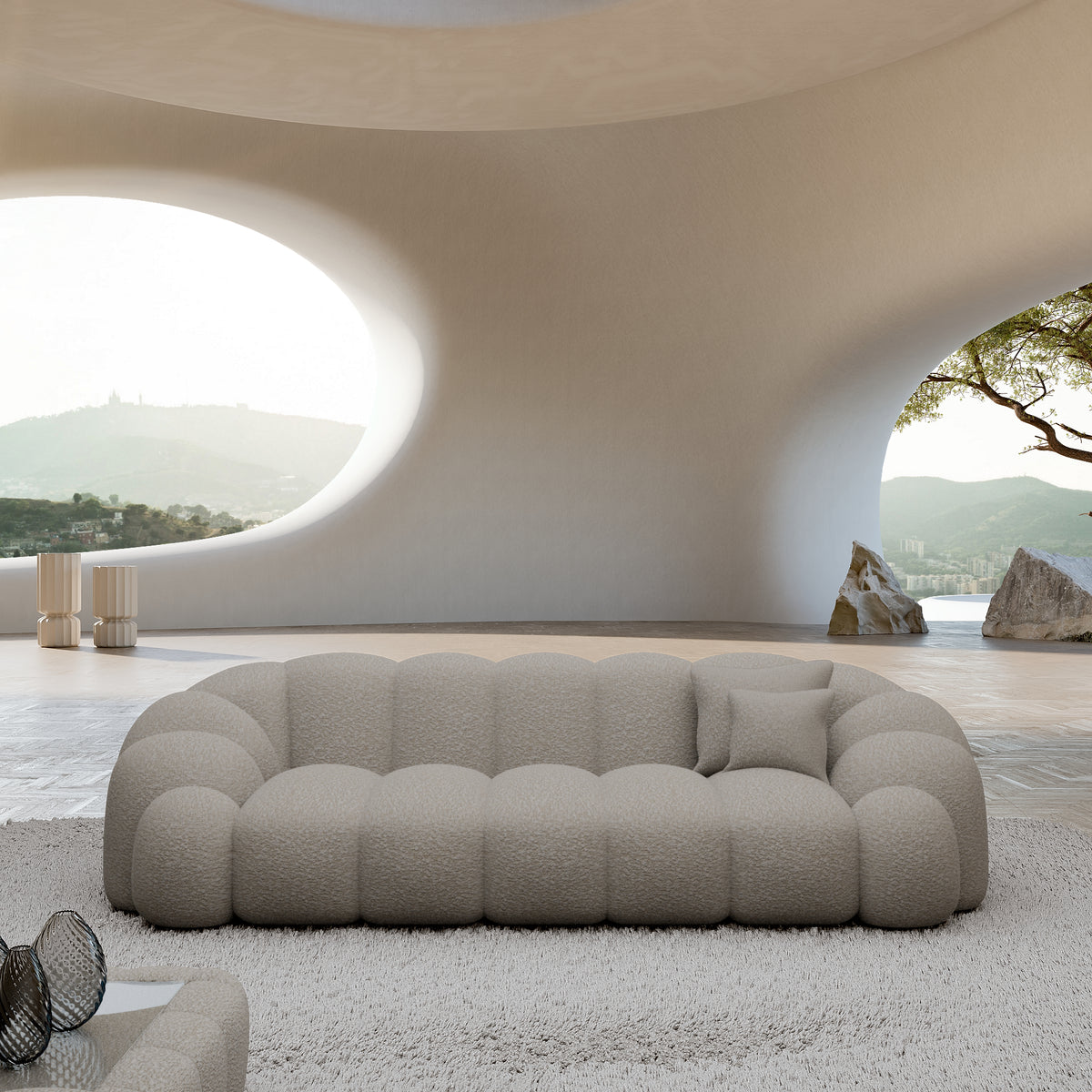 
Divano di design a 3 posti «Solea» con rivestimento in bouclé - Bouclé Toffee