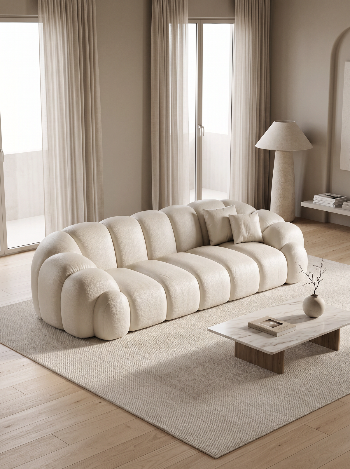 
3-Sitzer Design Echtleder Sofa „Solea“ - Echtleder Beige