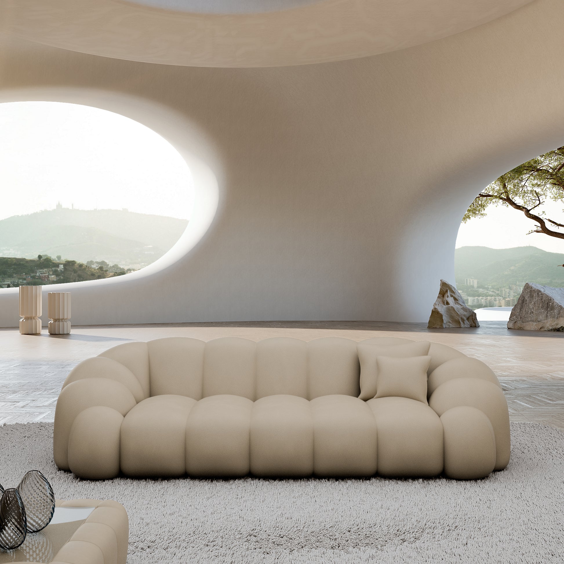 
3-Sitzer Design Echtleder Sofa „Solea“ - Echtleder Beige