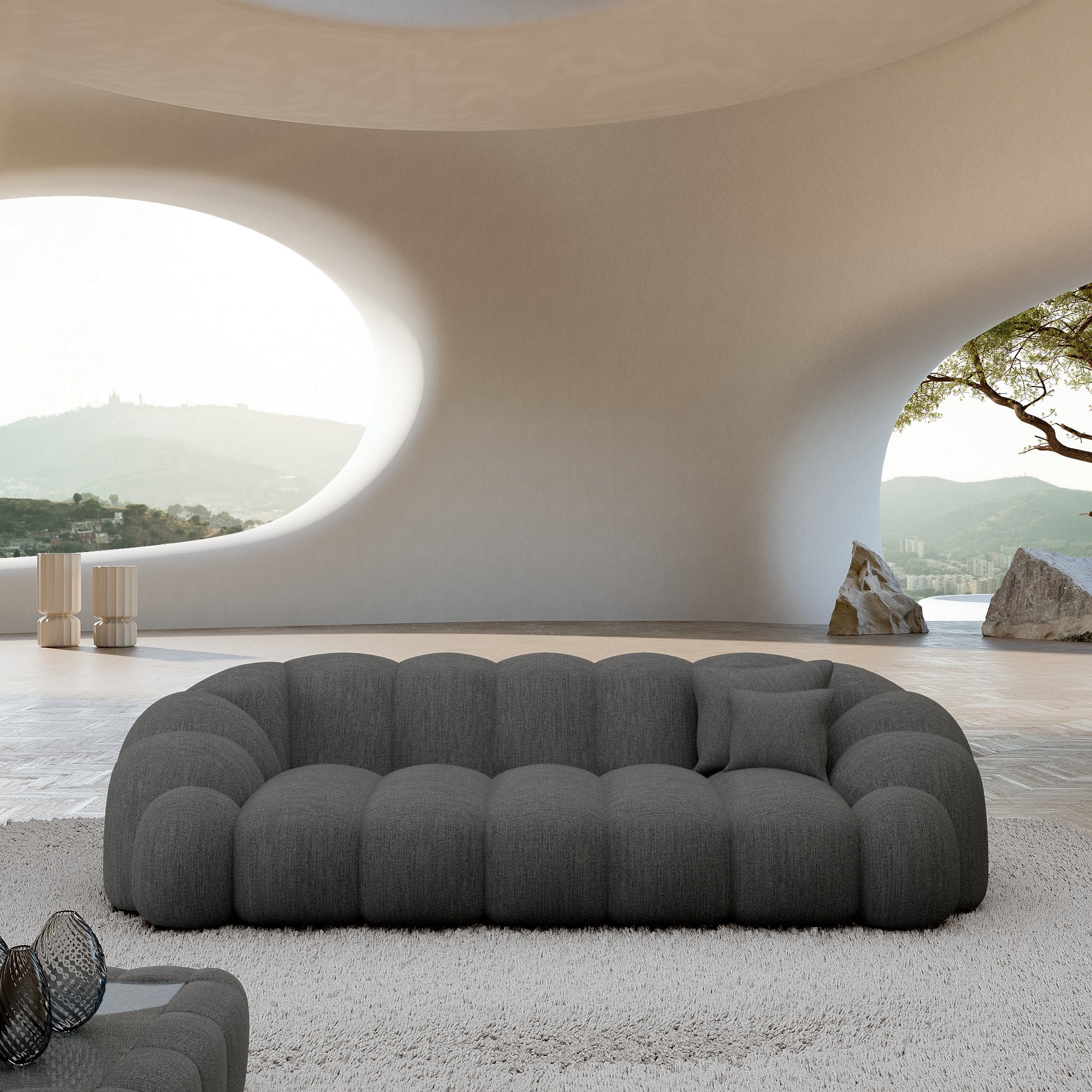 
3-Sitzer Design Sofa „Solea“ mit Strukturstoff-Bezug - Strukturstoff Anthrazit