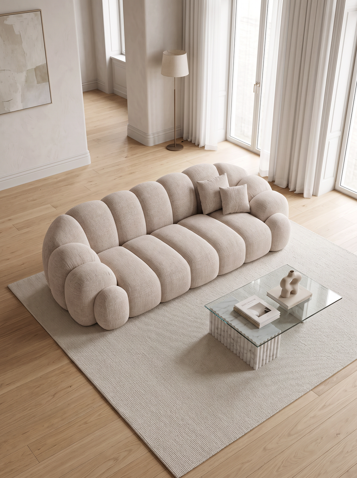 
3-Sitzer Design Sofa „Solea“ mit Strukturstoff-Bezug - Strukturstoff Beige