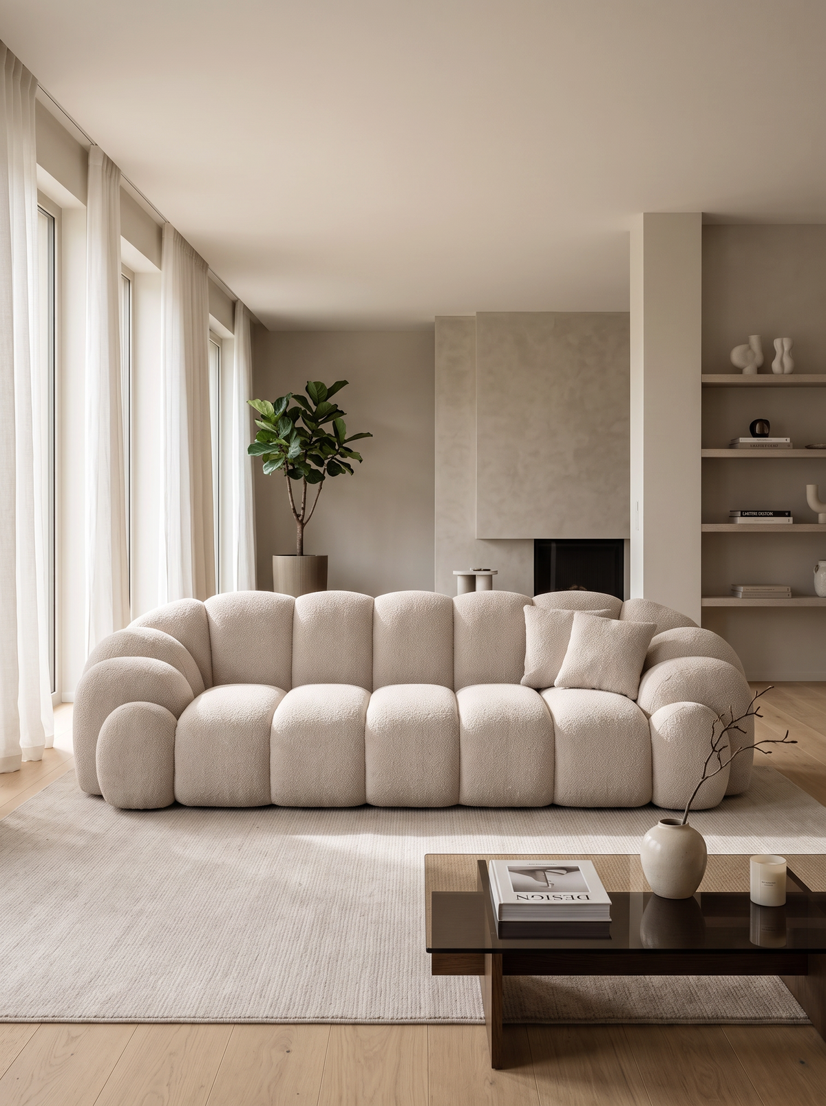 
3-Sitzer Design Sofa „Solea“ mit Strukturstoff-Bezug - Strukturstoff Beige