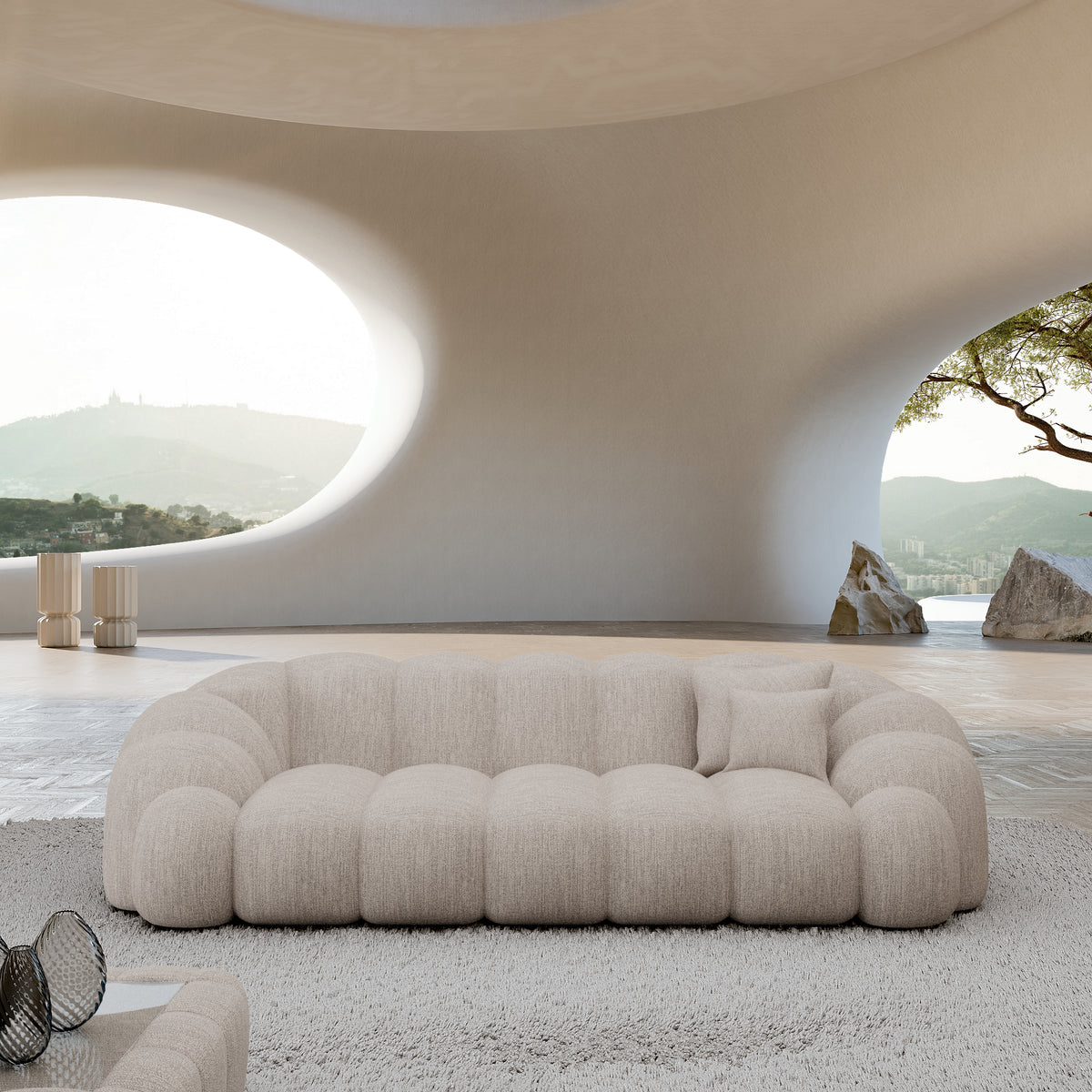 
3-Sitzer Design Sofa „Solea“ mit Strukturstoff-Bezug - Strukturstoff Beige