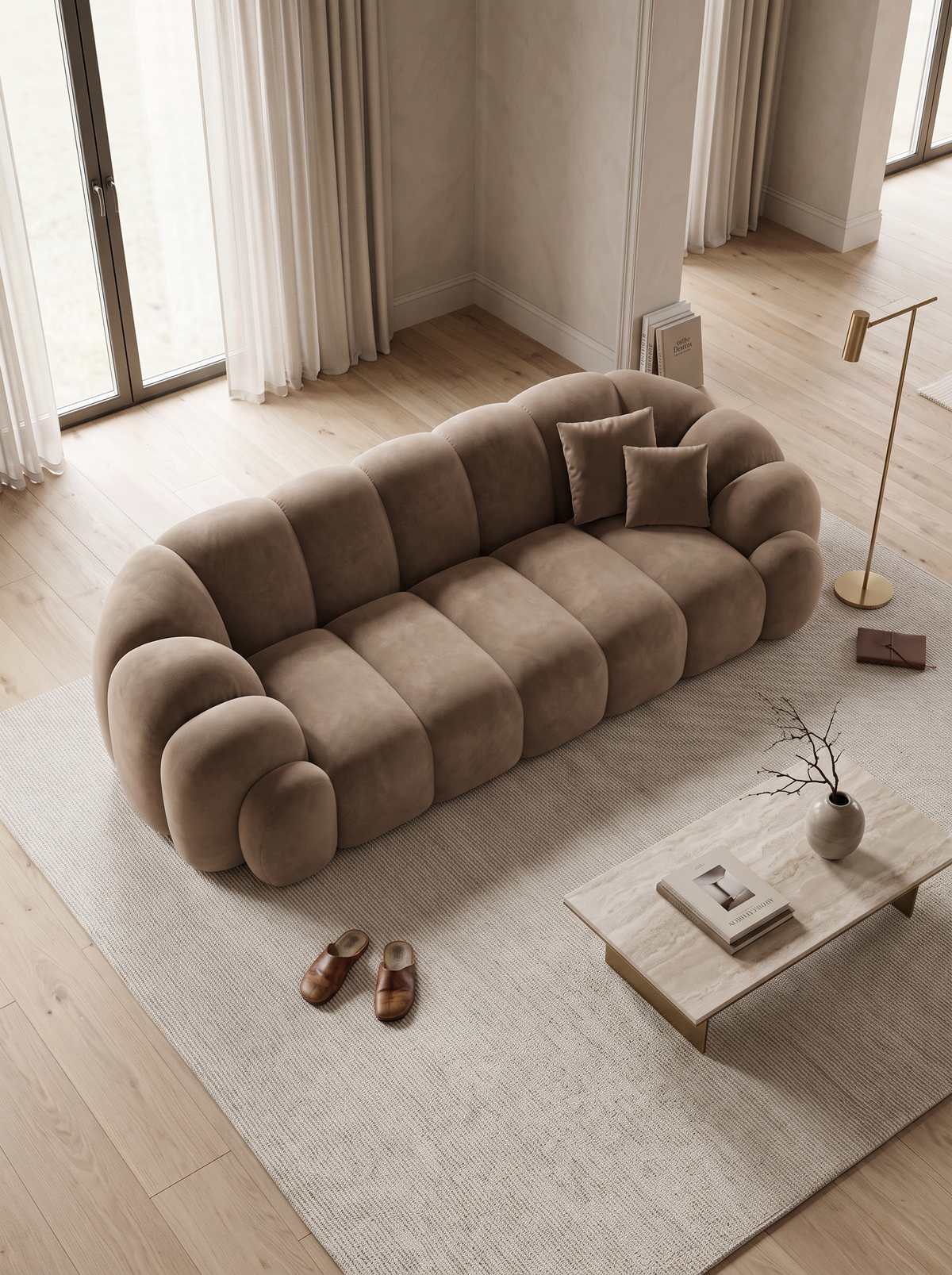 
3-seater designer sofa “Solea” with velvet upholstery - Velvet cover Brown