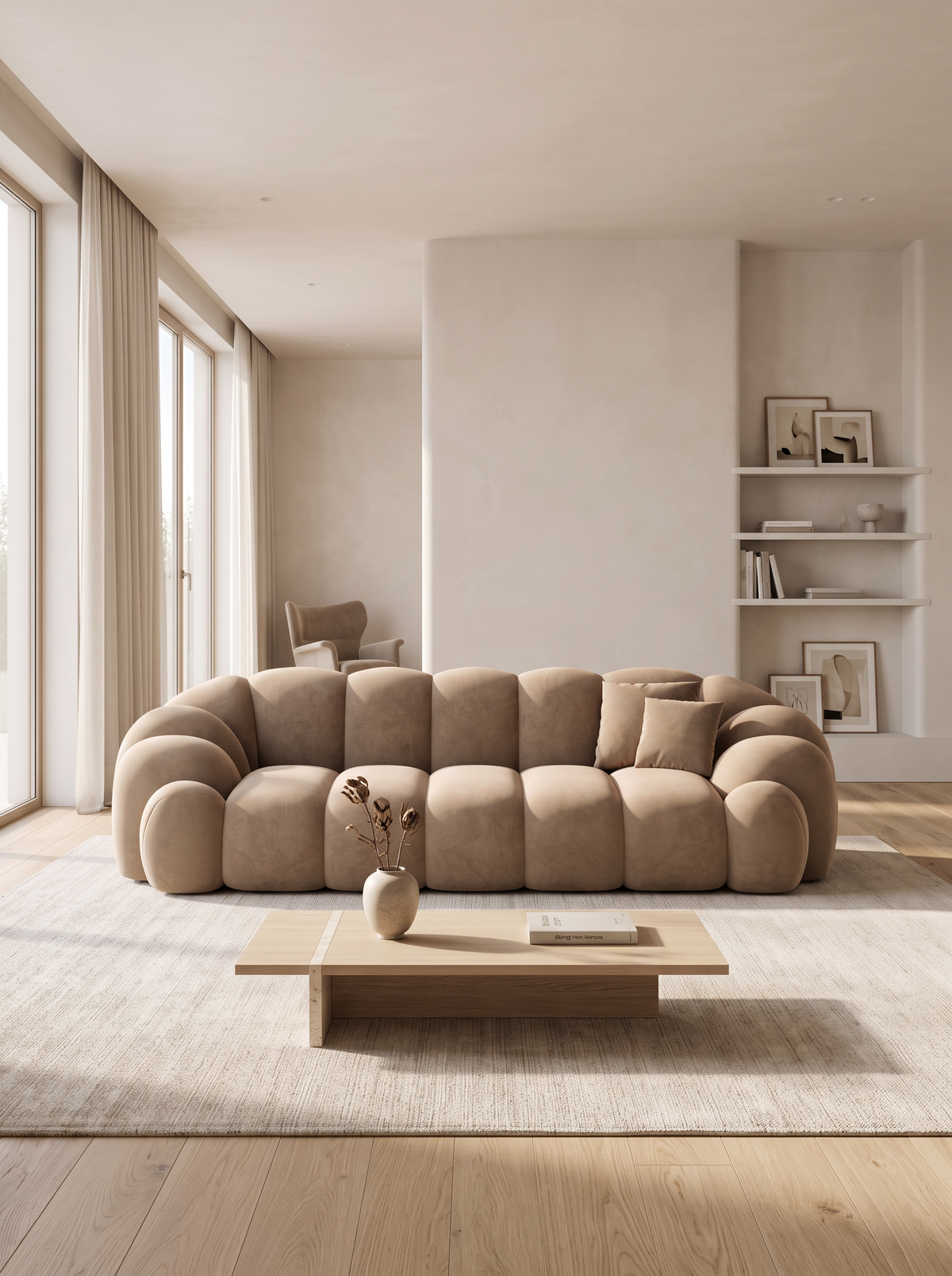 
3-Sitzer Design Sofa „Solea“ mit Samtbezug - Samtbezug Braun