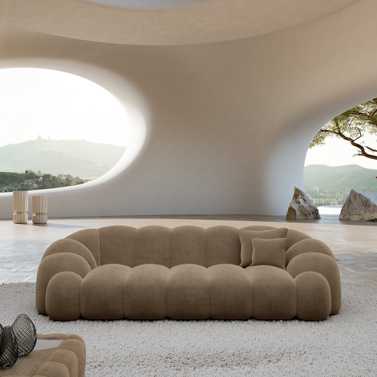 
3-Sitzer Design Sofa „Solea“ mit Samtbezug - Samtbezug Braun