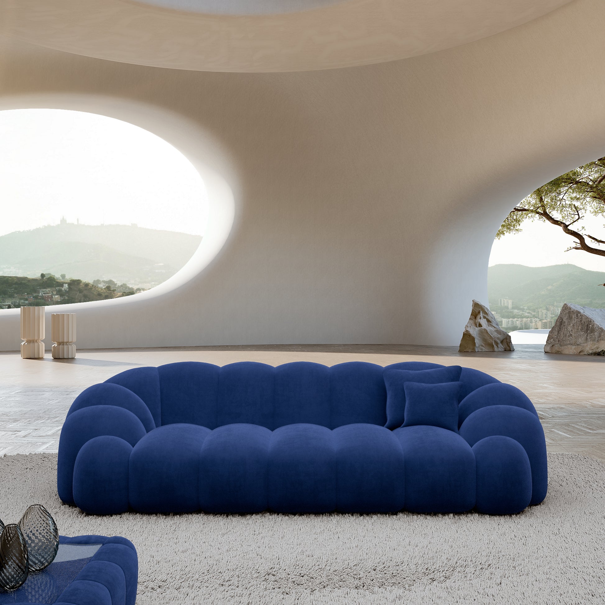 
3-Sitzer Design Sofa „Solea“ mit Samtbezug - Samtbezug Königsblau