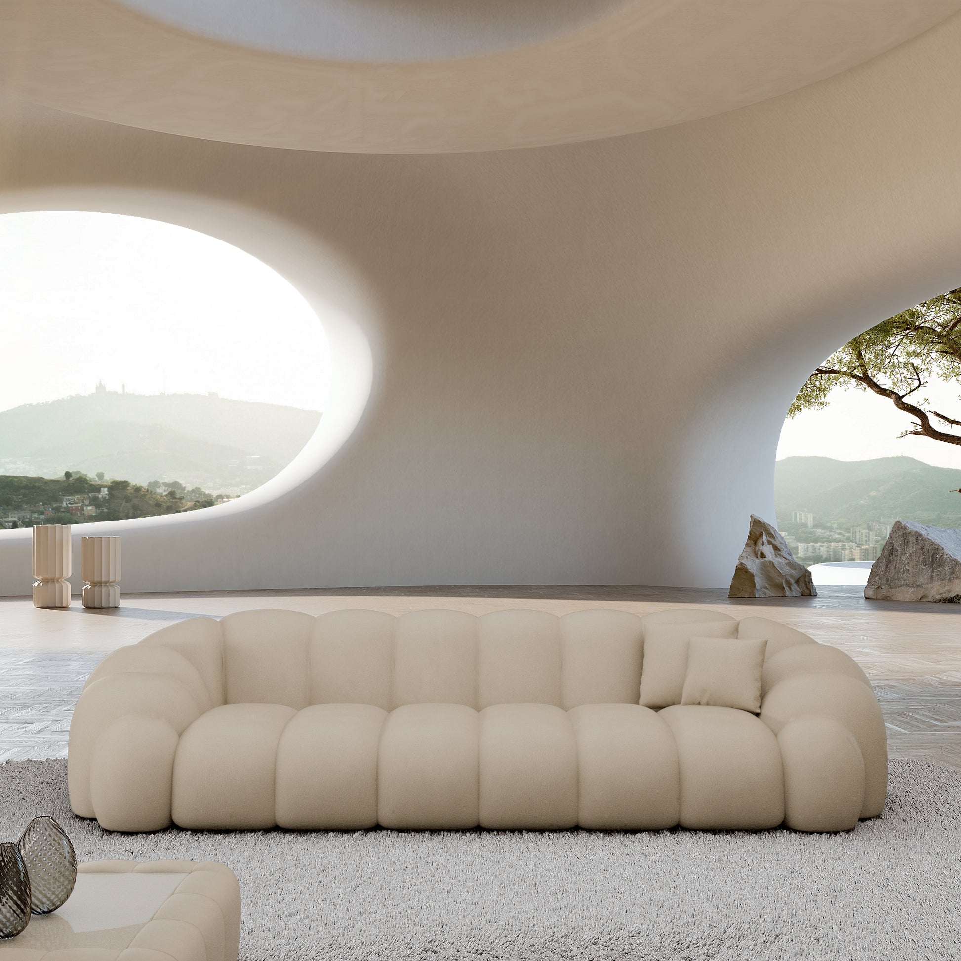 
4-Sitzer Design Echtleder Sofa „Solea“ - Echtleder Beige