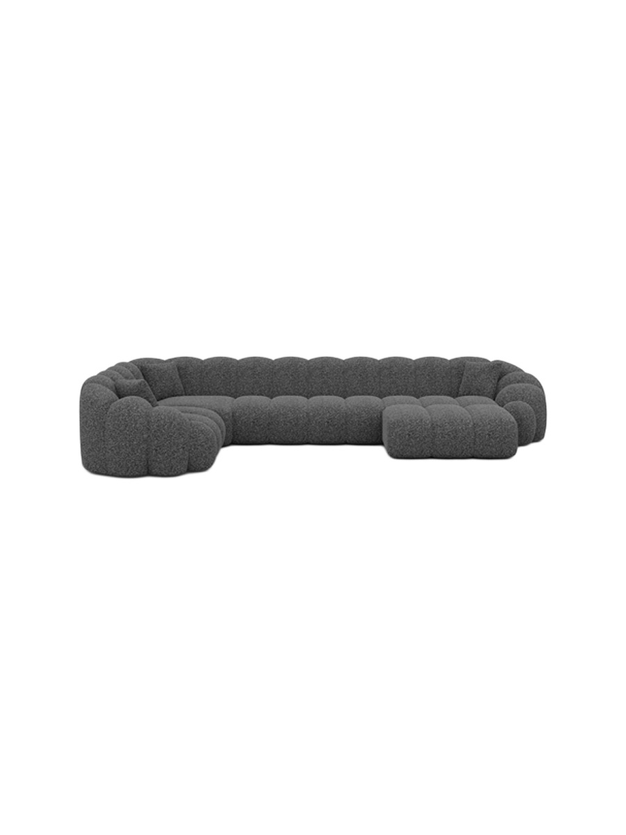 
6-Sitzer Design Panorama-Sofa „Solea XL“ mit Bouclé-Bezug - Bouclé Graphit / Lange Seite links