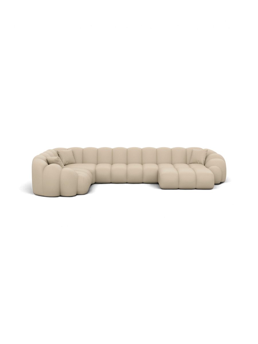 
6-seater designer genuine leather panoramic sofa “Solea XL” - Genuine leather Beige / Long side left