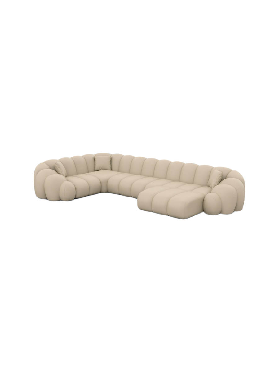 
6-Sitzer Design Echtleder Panorama-Sofa „Solea XL“ - Echtleder Beige / Lange Seite links