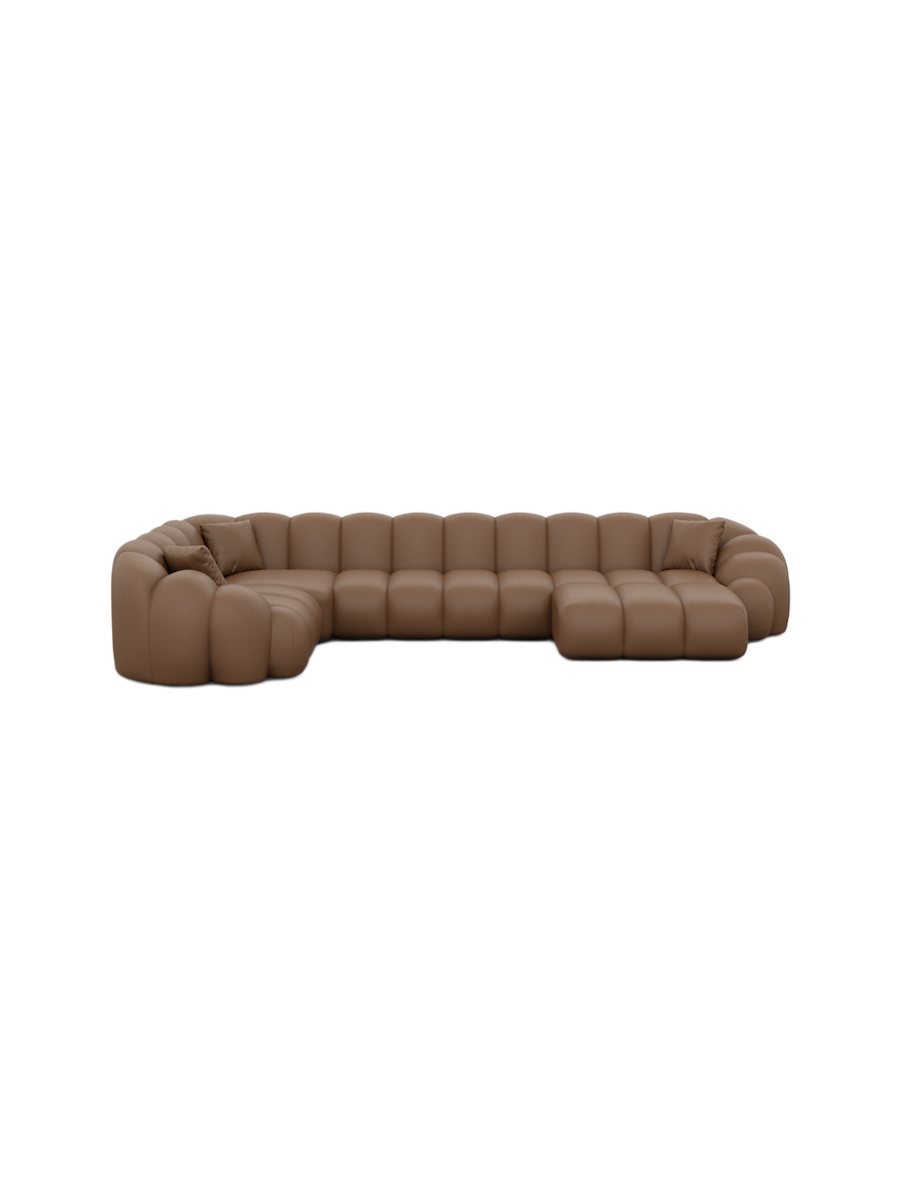 
6-Sitzer Design Echtleder Panorama-Sofa „Solea XL“ - Echtleder Beige / Lange Seite links