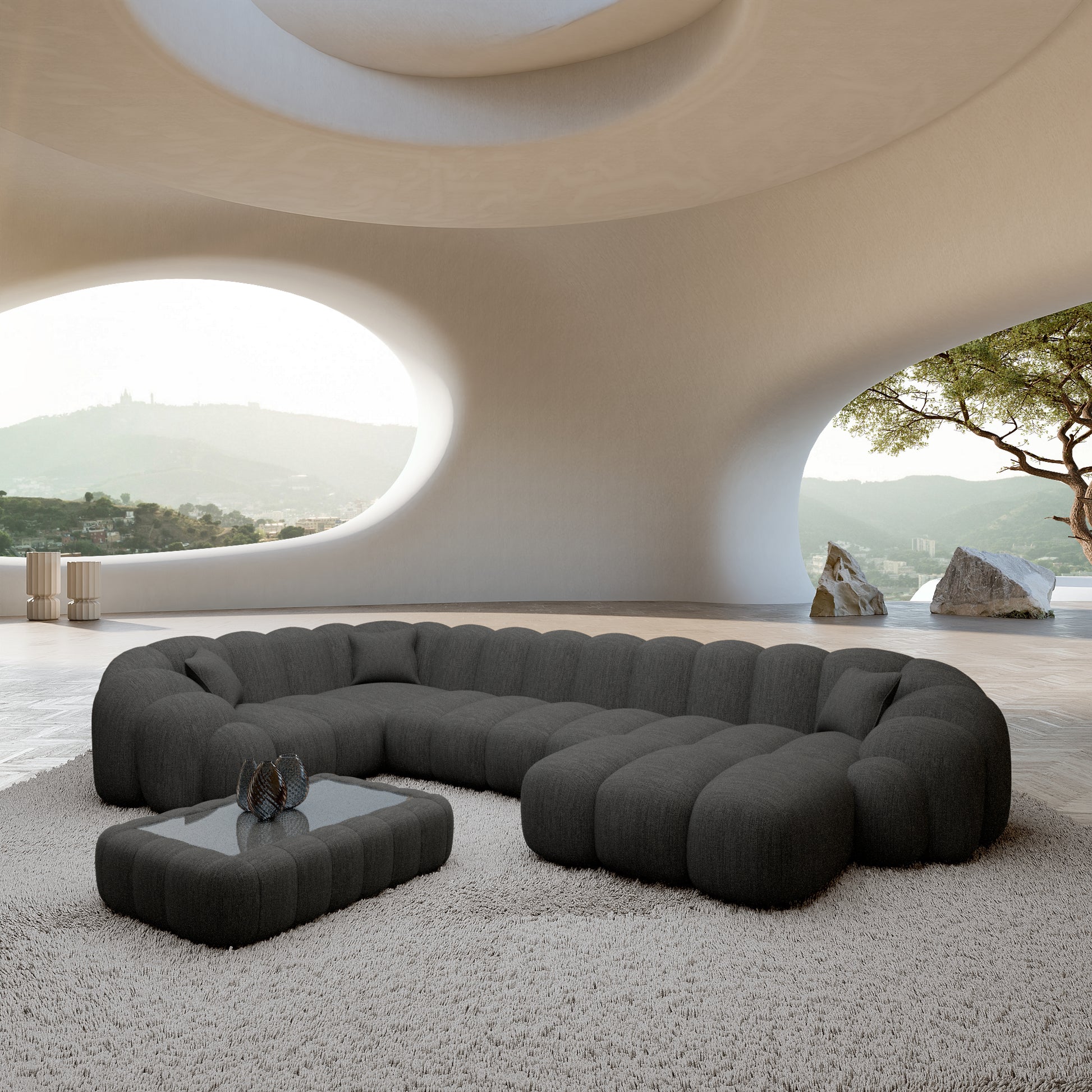 
6-Sitzer Design Panorama-Sofa „Solea XL“ mit Strukturstoff-Bezug - Strukturstoff Anthrazit / Lange Seite links