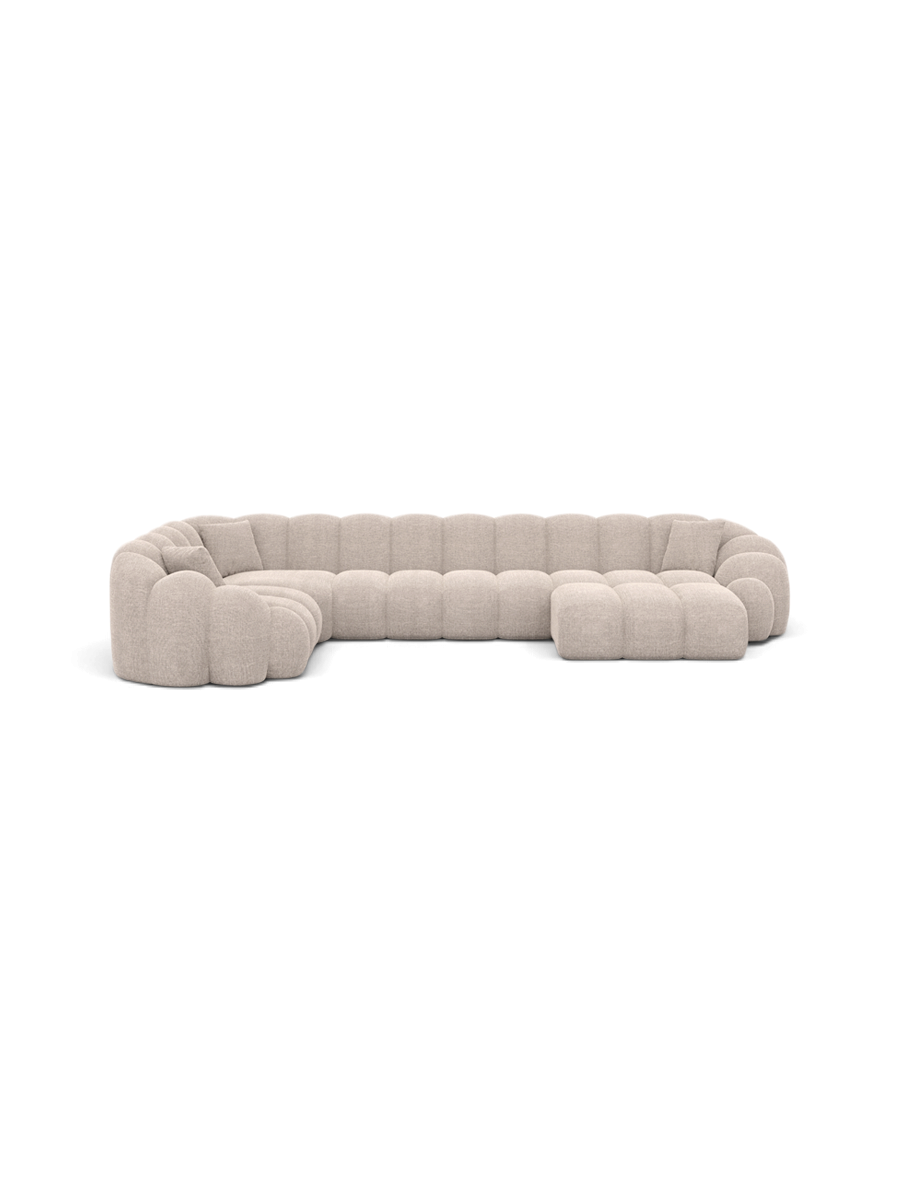 
6-seater designer panoramic sofa “Solea XL” with textured fabric upholstery - Textured fabric Beige / Long side left