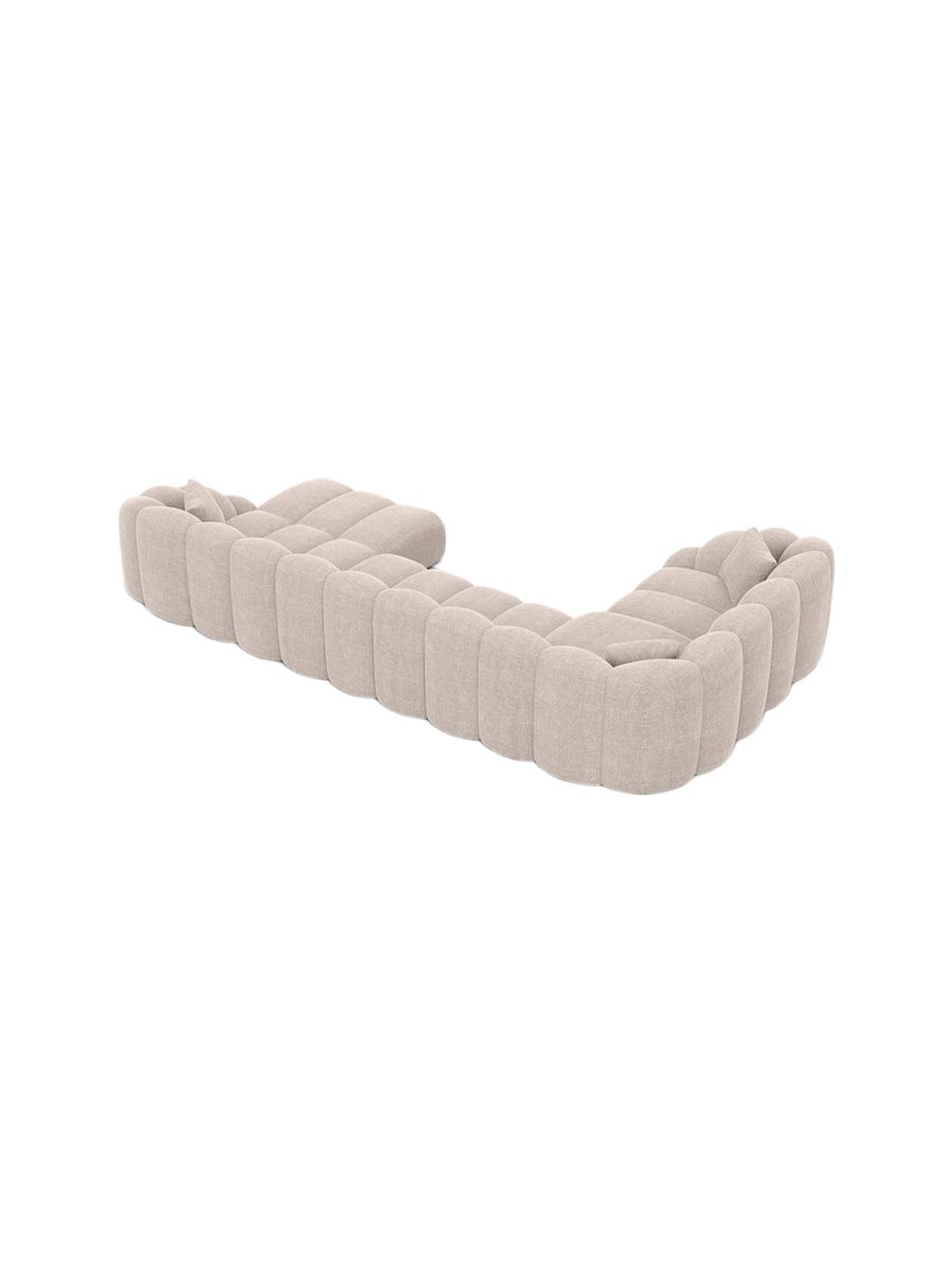 
6-seater designer panoramic sofa “Solea XL” with textured fabric upholstery - Textured fabric Beige / Long side left
