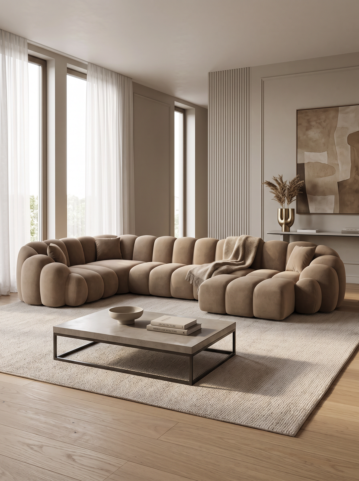 
6-Sitzer Design Panorama-Sofa „Solea XL“ mit Samtbezug - Samtbezug Braun / Lange Seite links