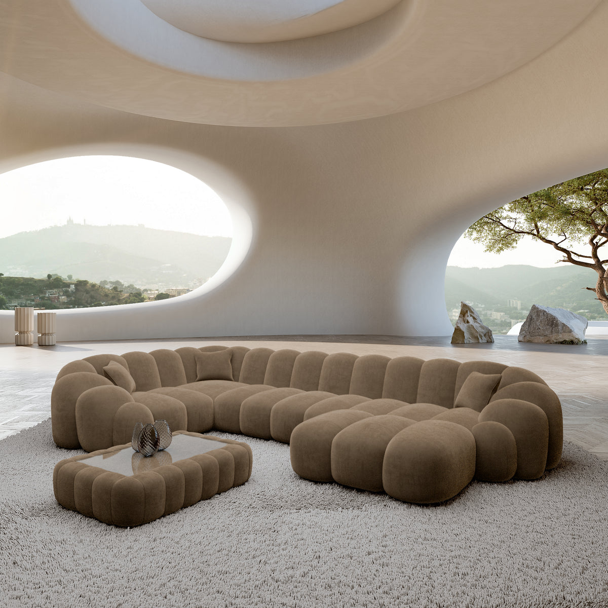 
6-Sitzer Design Panorama-Sofa „Solea XL“ mit Samtbezug - Samtbezug Braun / Lange Seite links