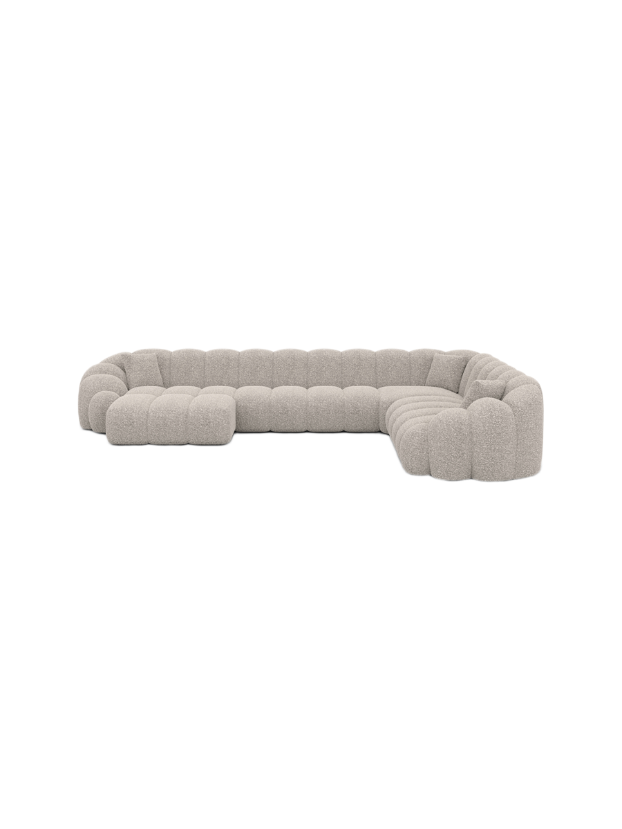 
7-Sitzer Design Panorama-Sofa „Solea XXL“ mit Bouclé-Bezug - Bouclé Graphit / Lange Seite links