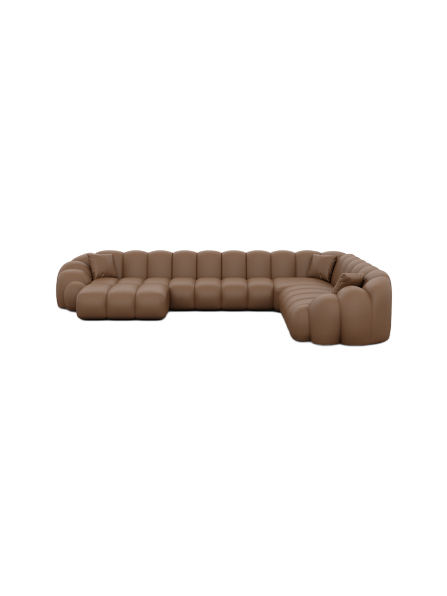 
7-Sitzer Design Echtleder Panorama-Sofa „Solea XXL“ - Echtleder Beige / Lange Seite links