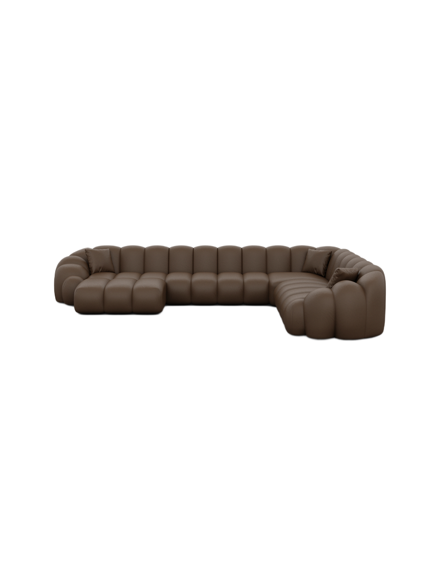 
7-Sitzer Design Echtleder Panorama-Sofa „Solea XXL“ - Echtleder Beige / Lange Seite links