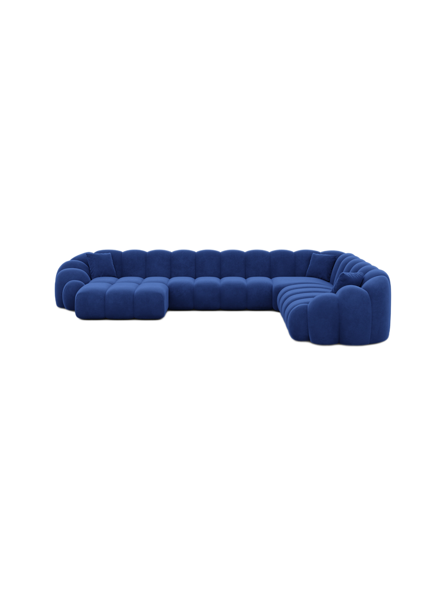 
7-Sitzer Design Panorama-Sofa „Solea XXL“ mit Samtbezug - Samtbezug Königsblau / Lange Seite links