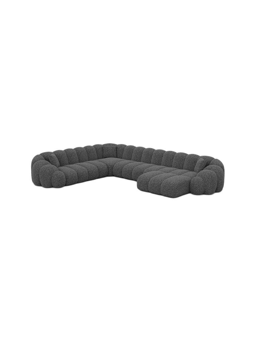
7-Sitzer Design Panorama-Sofa „Solea XXL“ mit Bouclé-Bezug - Bouclé Graphit / Lange Seite links