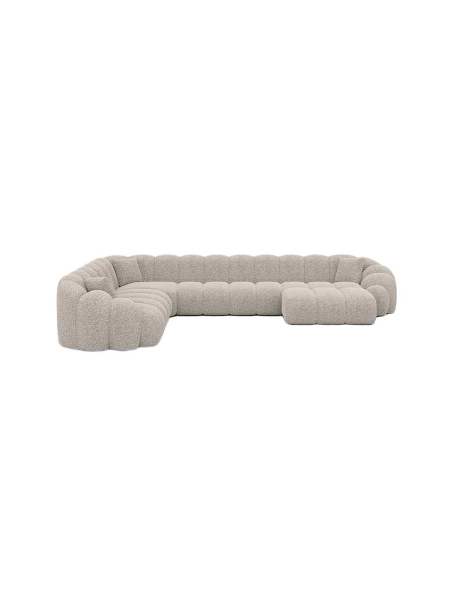 
7-Sitzer Design Panorama-Sofa „Solea XXL“ mit Bouclé-Bezug - Bouclé Graphit / Lange Seite links