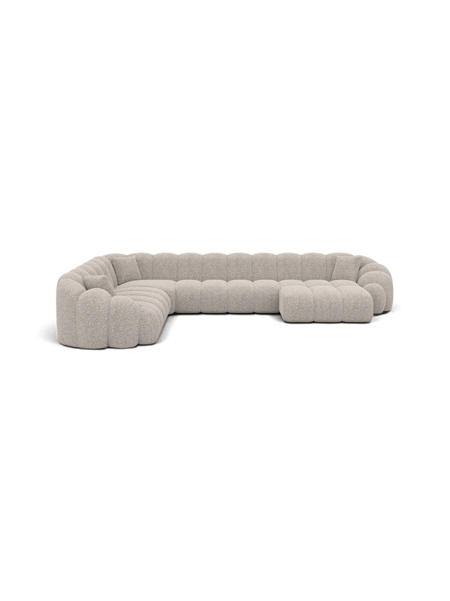 
7-Sitzer Design Panorama-Sofa „Solea XXL“ mit Bouclé-Bezug - Bouclé Toffee / Lange Seite links