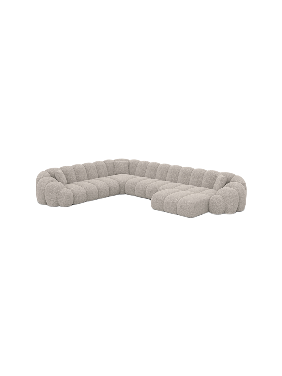 
7-Sitzer Design Panorama-Sofa „Solea XXL“ mit Bouclé-Bezug - Bouclé Toffee / Lange Seite links