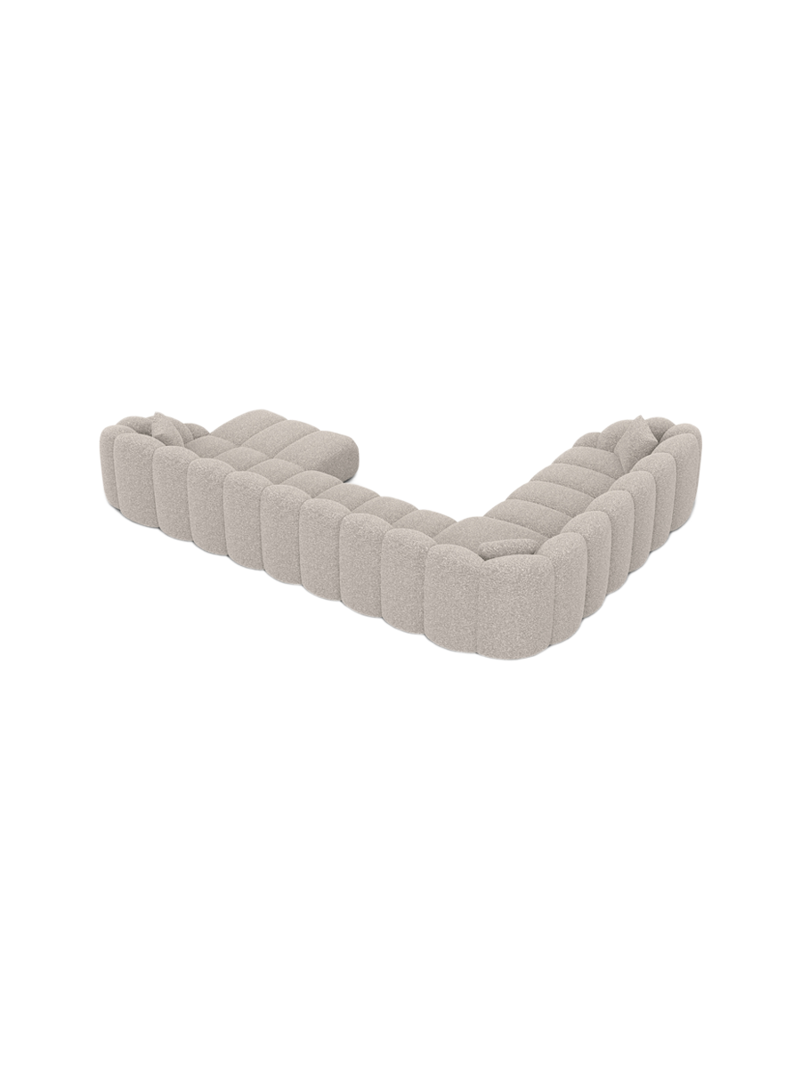 
7-Sitzer Design Panorama-Sofa „Solea XXL“ mit Bouclé-Bezug - Bouclé Toffee / Lange Seite links