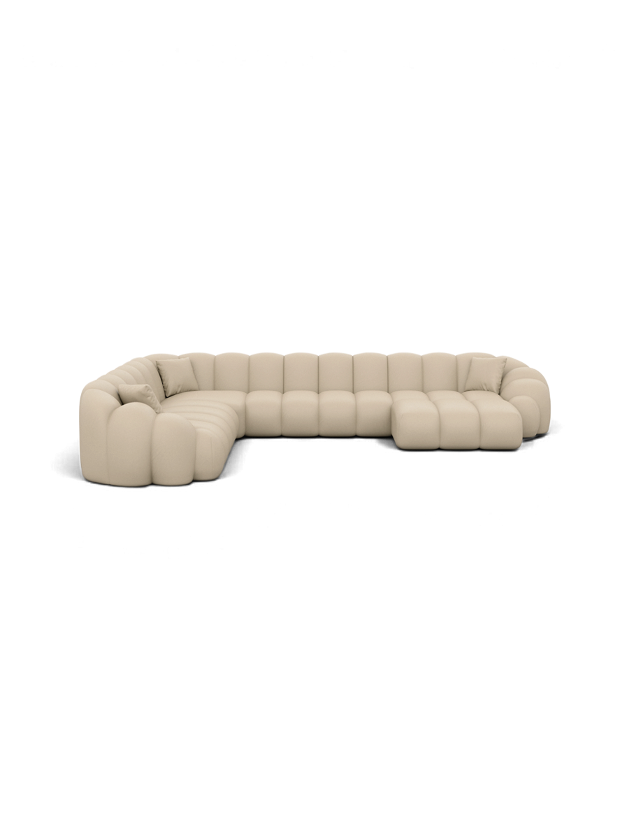 
7-seater designer genuine leather panoramic sofa “Solea XXL” - Genuine leather Beige / Long side left