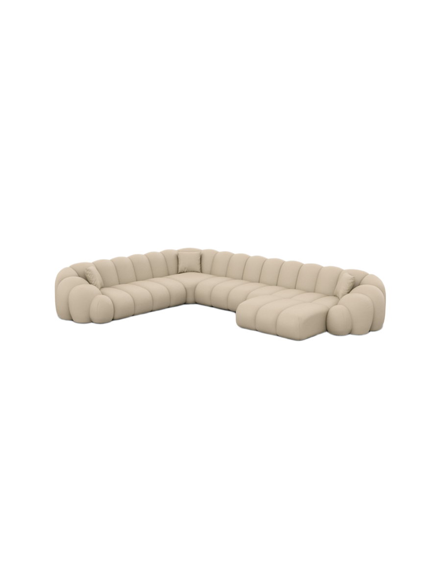 
7-Sitzer Design Echtleder Panorama-Sofa „Solea XXL“ - Echtleder Beige / Lange Seite links