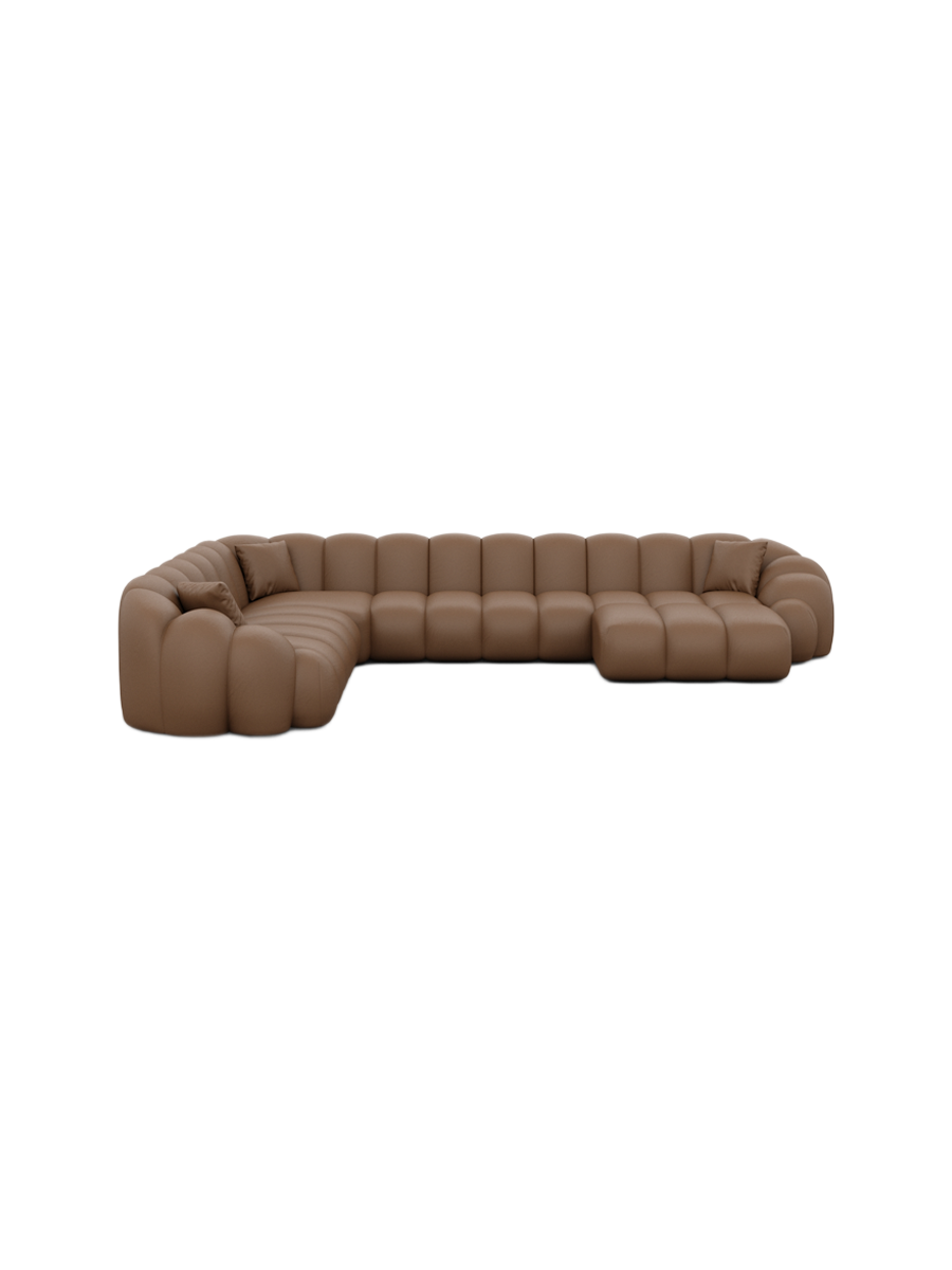 
7-Sitzer Design Echtleder Panorama-Sofa „Solea XXL“ - Echtleder Beige / Lange Seite links